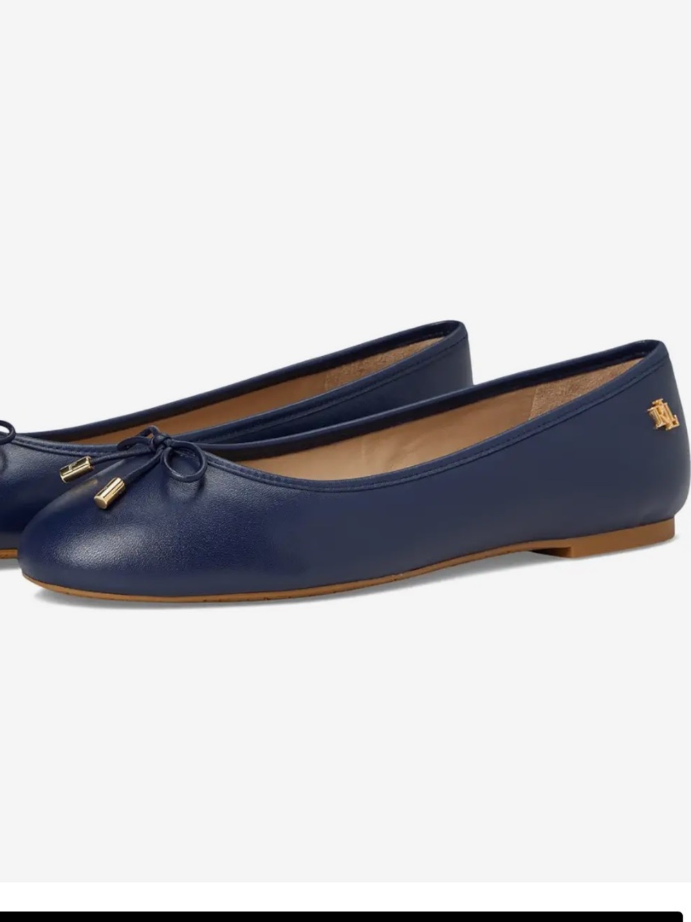 Lauren Ralph Lauren Jayna Navy Leather Ballet Flats with Navy & White Trim